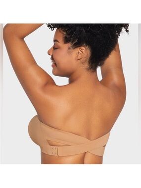 Shecurve Non-Slip Crossover Side Hook Bandeau Strapless Bra Apricot Coffee sz L